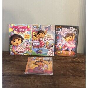 Dora the Explorer DVDs & CD Lot Crystal Kingdom, Big Birthday, Ballet Adventure